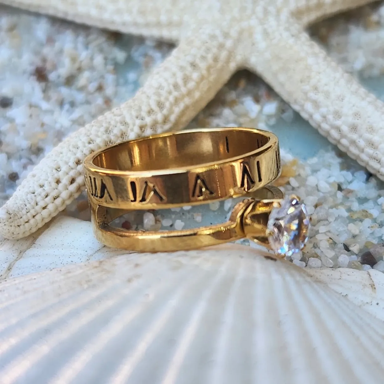 ROMAN NUMERALS - CZ WATERPROOF DOUBLE GOLD RING