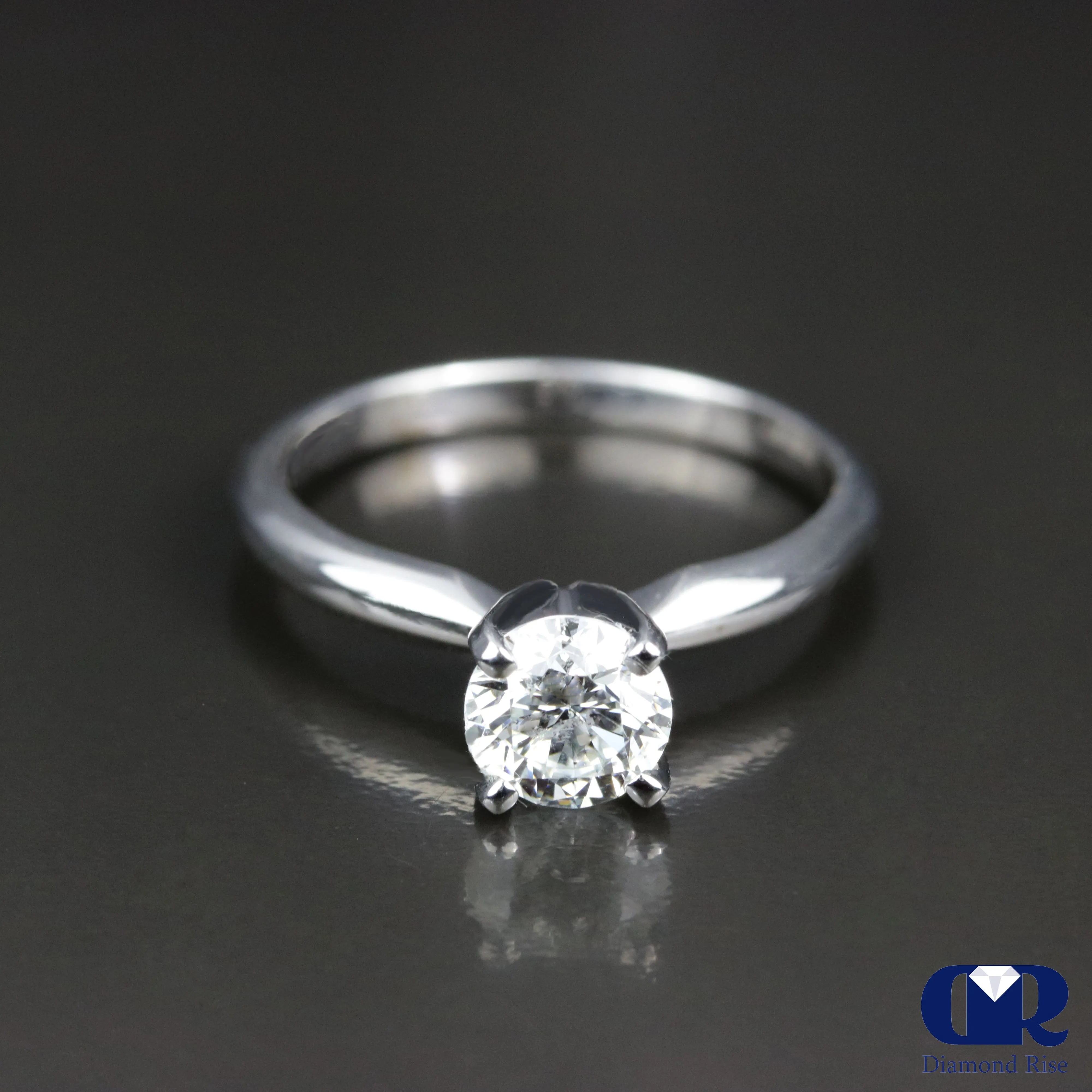 Round Cut Diamond Solitaire 4 Prong Engagement Ring In 14K White Gold