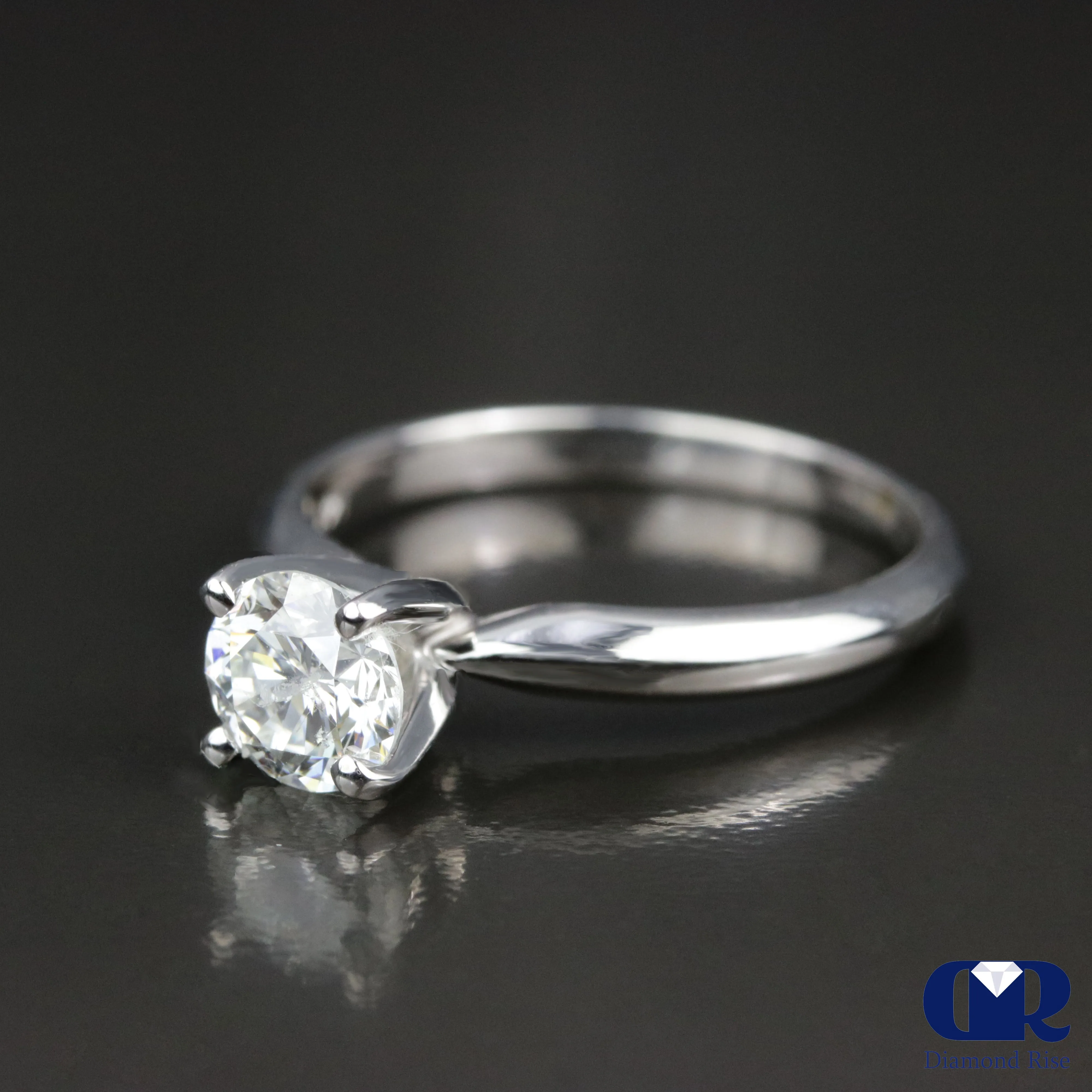 Round Cut Diamond Solitaire 4 Prong Engagement Ring In 14K White Gold