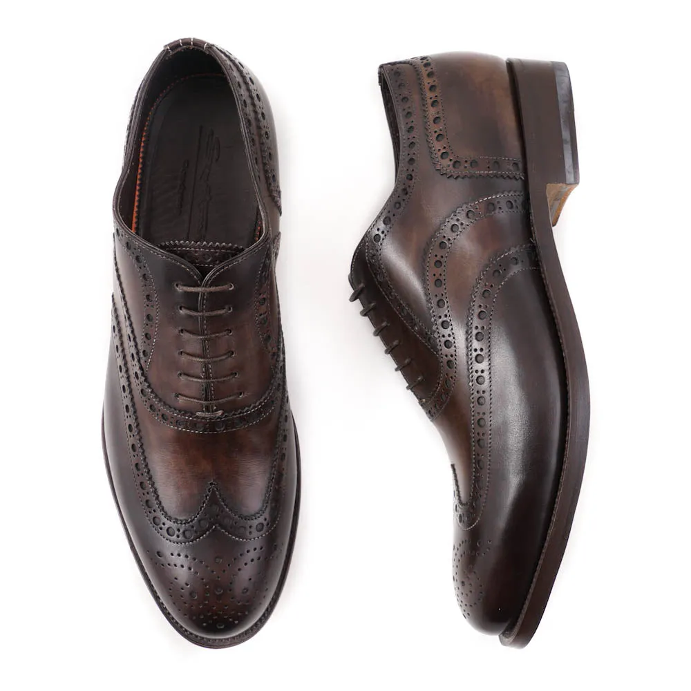 Santoni Wingtip Brogue in Antiqued Brown