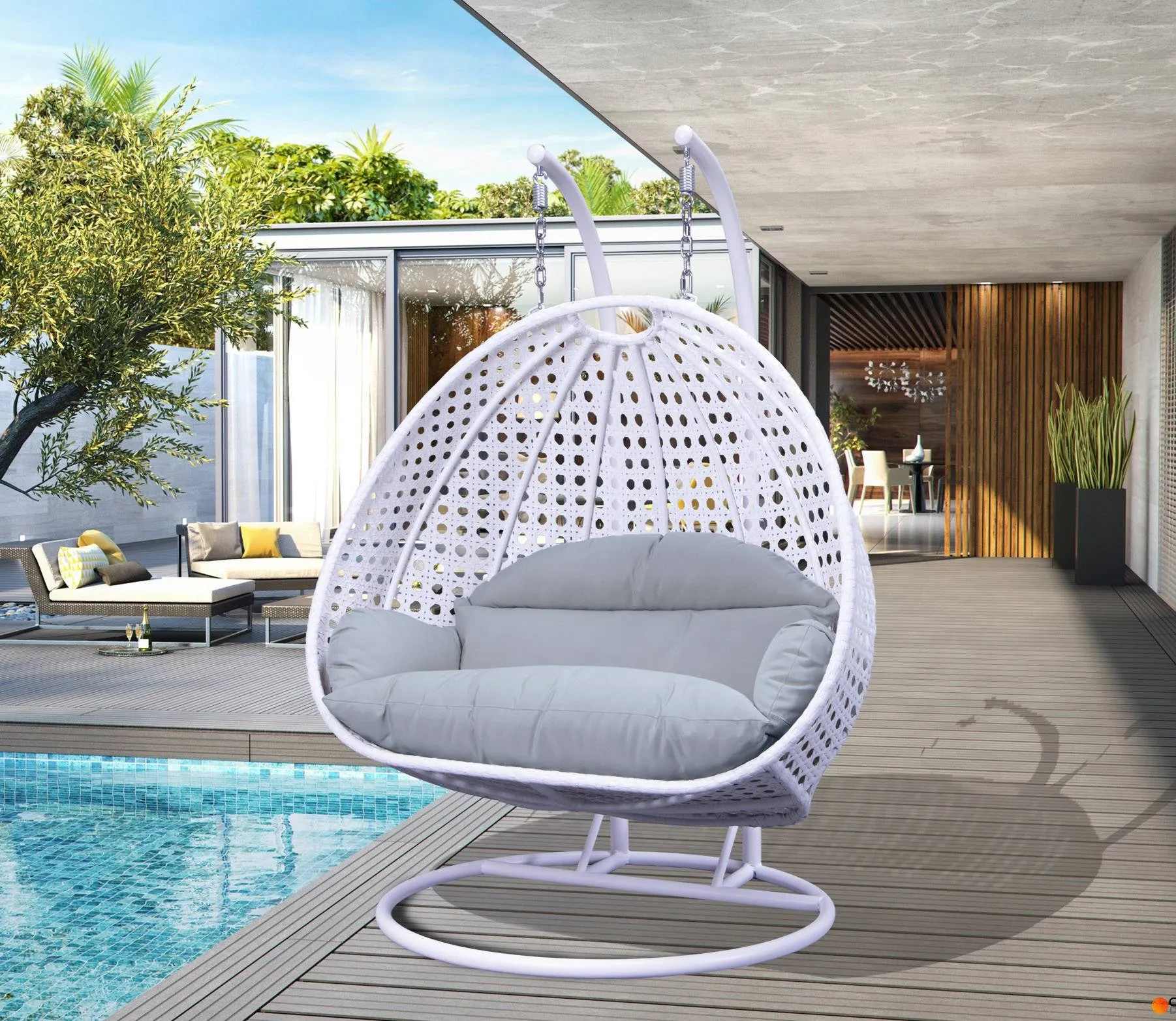 Strinati Double Seater Hanging Swing With Stand For Balcony , Garden Swing (White)
