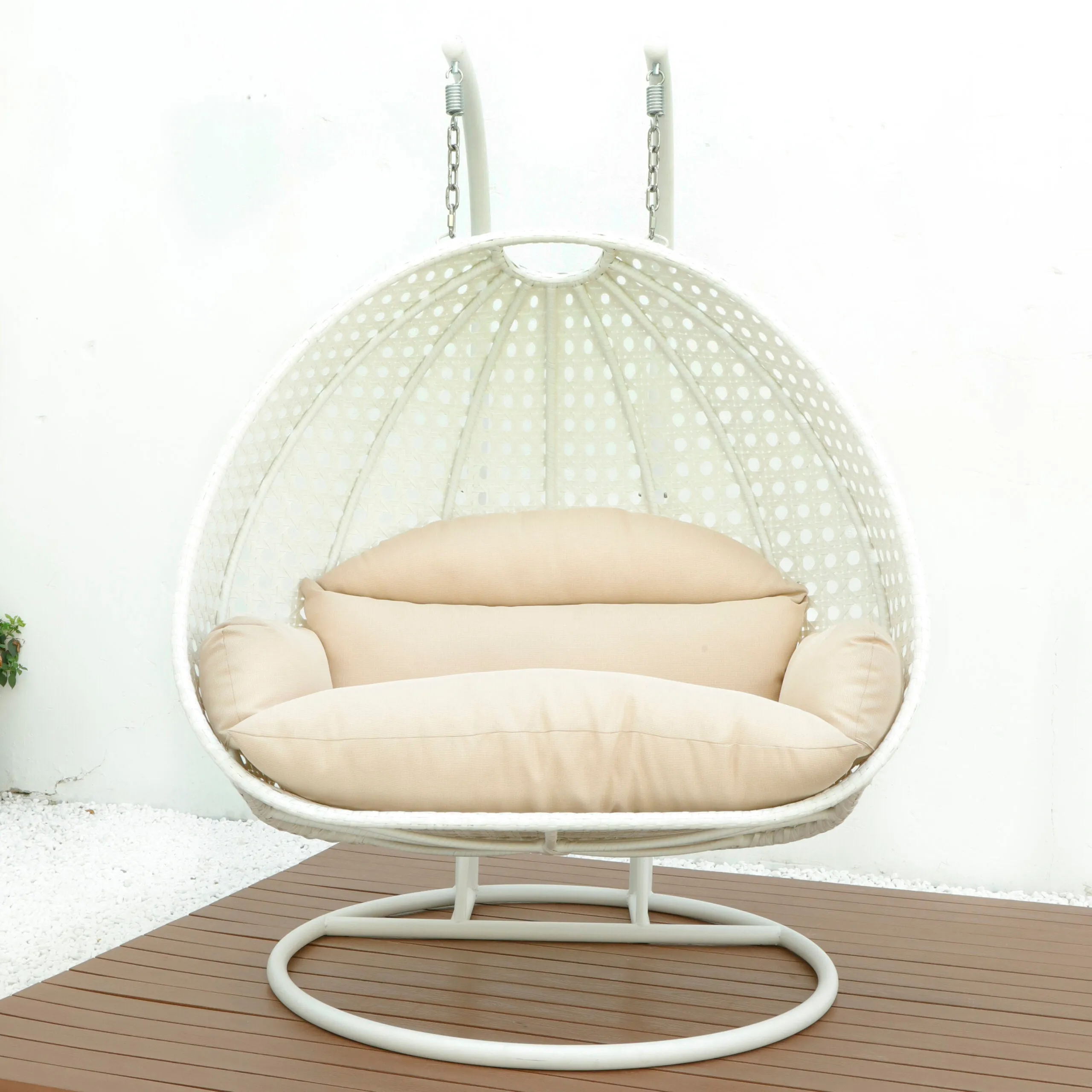 Strinati Double Seater Hanging Swing With Stand For Balcony , Garden Swing (White)