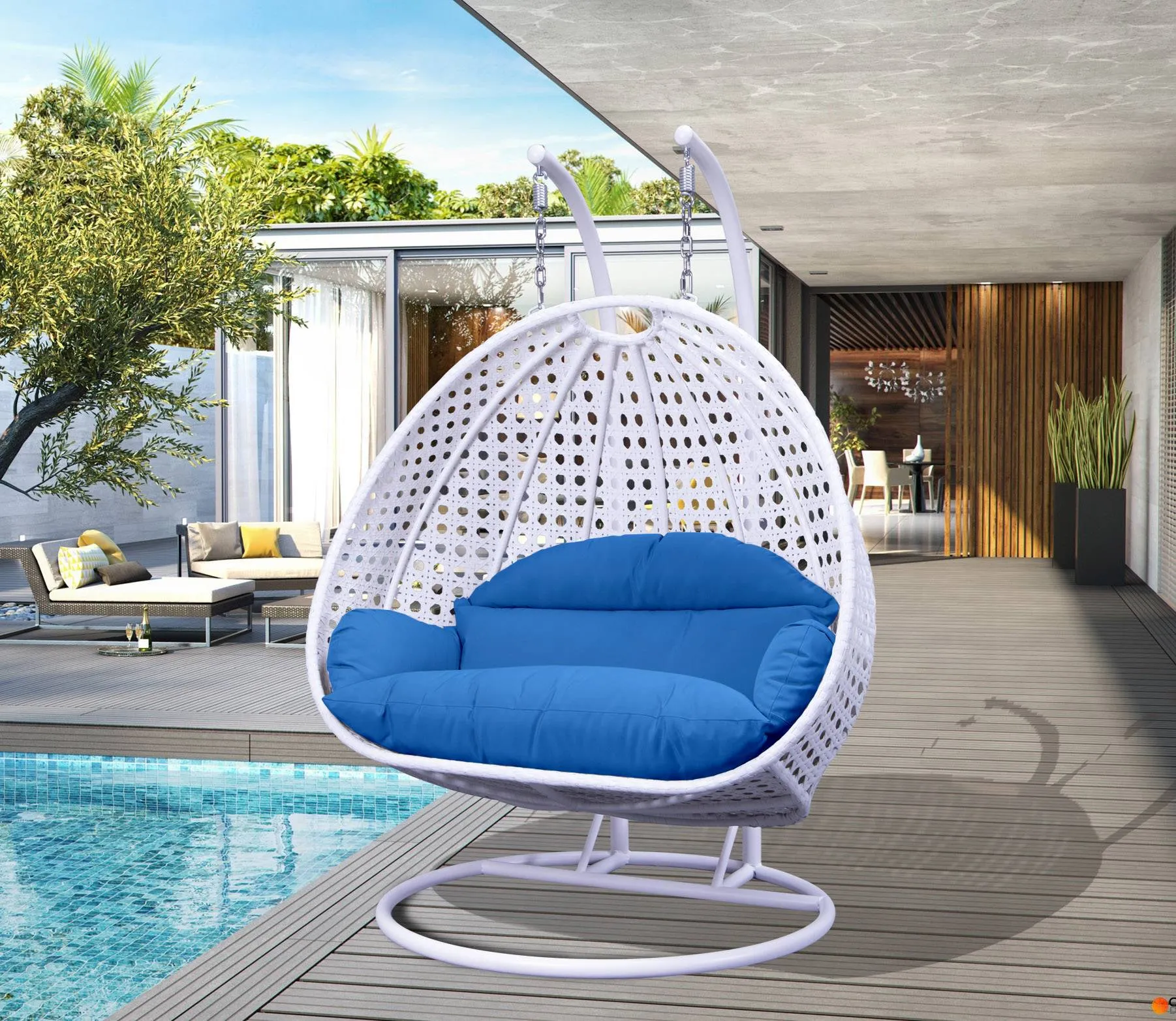 Strinati Double Seater Hanging Swing With Stand For Balcony , Garden Swing (White)
