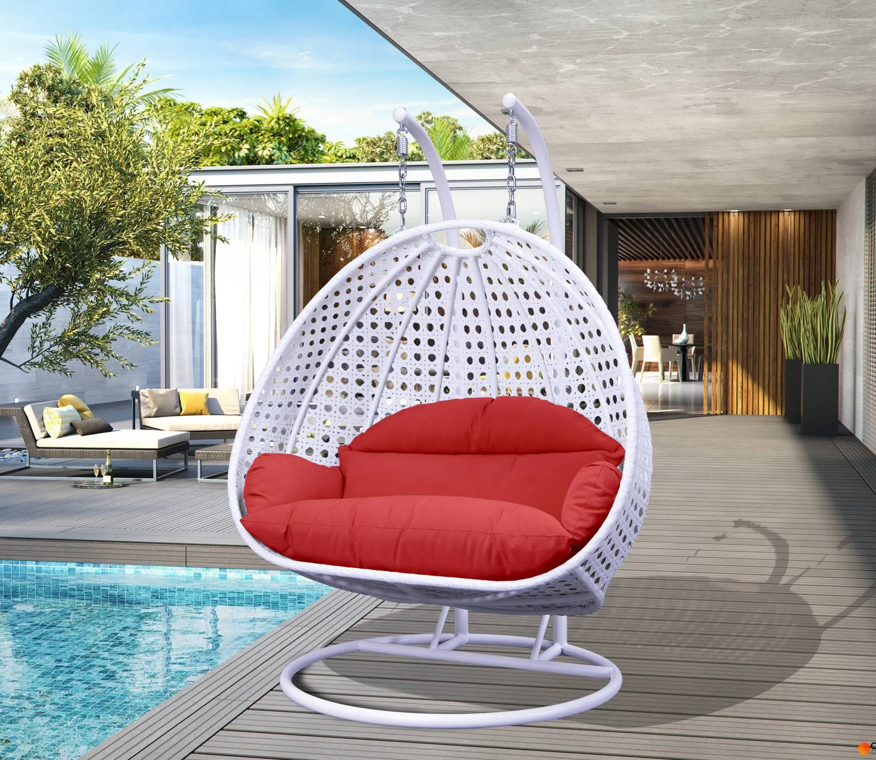 Strinati Double Seater Hanging Swing With Stand For Balcony , Garden Swing (White)